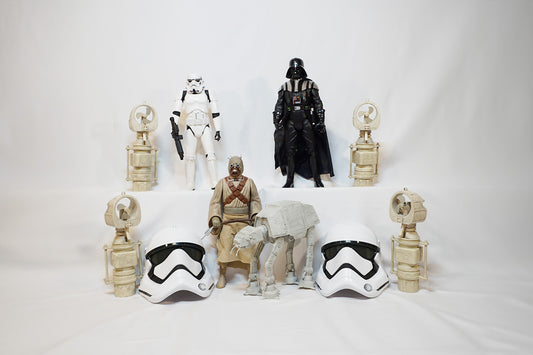 Figurines of Darth Vader, Stormtroopers, and other villains